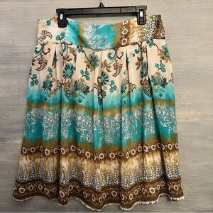 K & Company Aqua Brown Flowy Sheer Lined Skirt Size 14 Good Condition